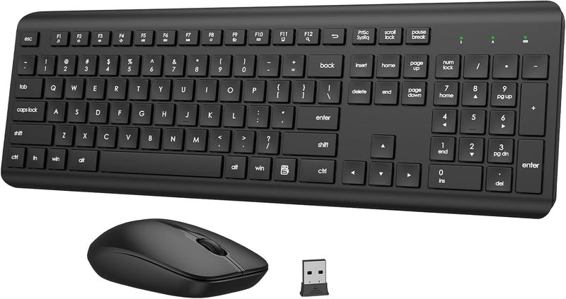 QUASIO Wireless Keyboard and Mouse Combo, Full-Size Silent Ergonomic Keyboard and Optical Mouse, Long Battery Life, 2.4GHz Lag-Free Cordless Mice Keyboard for Computer, Mac, Laptop, PC, Windows - Image 1